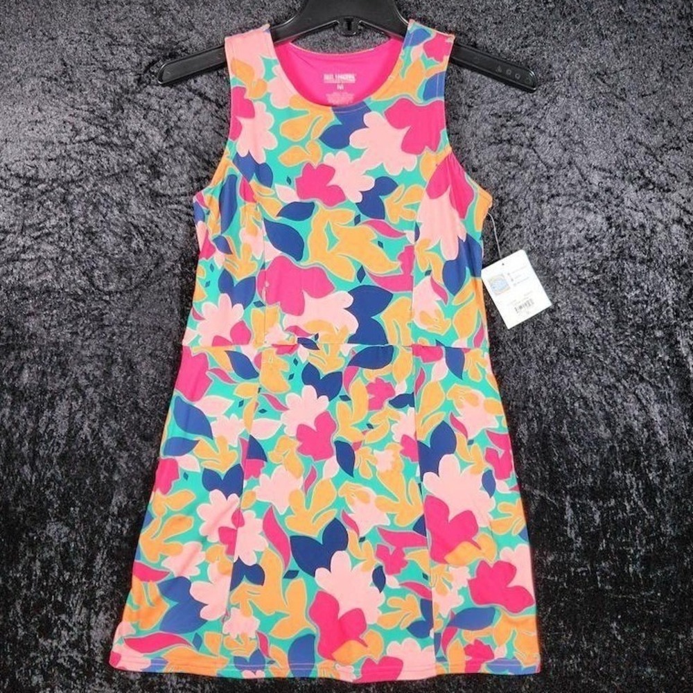 Reel Legends Girls Water Garden Floral Performance Dress UPF 50 Pink Blue Sz-M